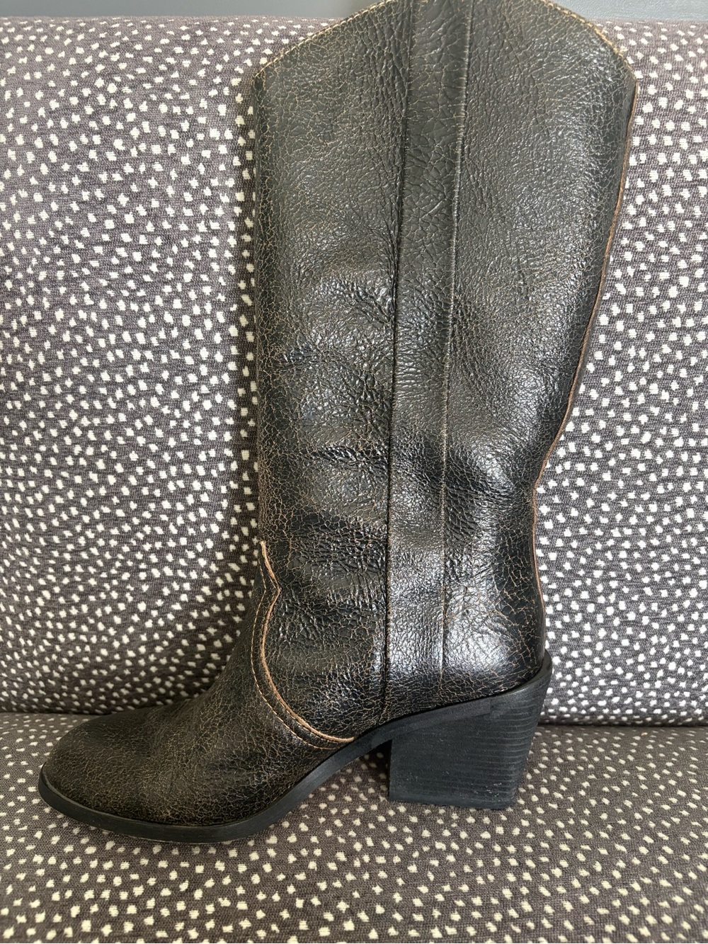 Donald Pliner Black Crackled Leather Women's Mid-Calf Western Heel Boots 7.5